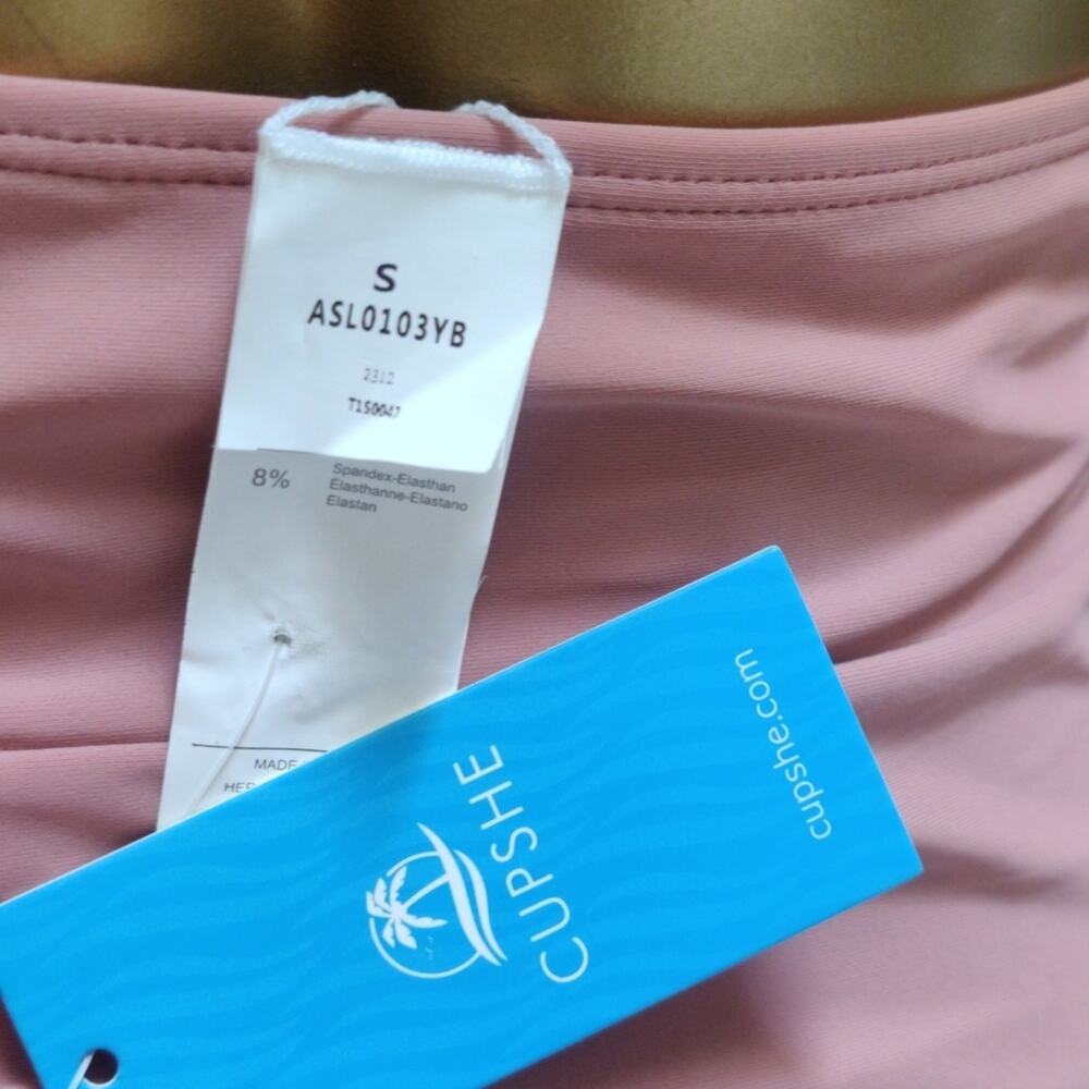 Cupshe Dusty Rose Pink Halter One Piece Swimsuit S Ruched Plunge NWT - Picture 8 of 8